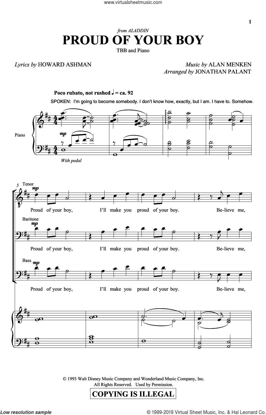 Proud Of Your Boy (from Aladdin: The Broadway Musical) (arr. Jonathan Palant)