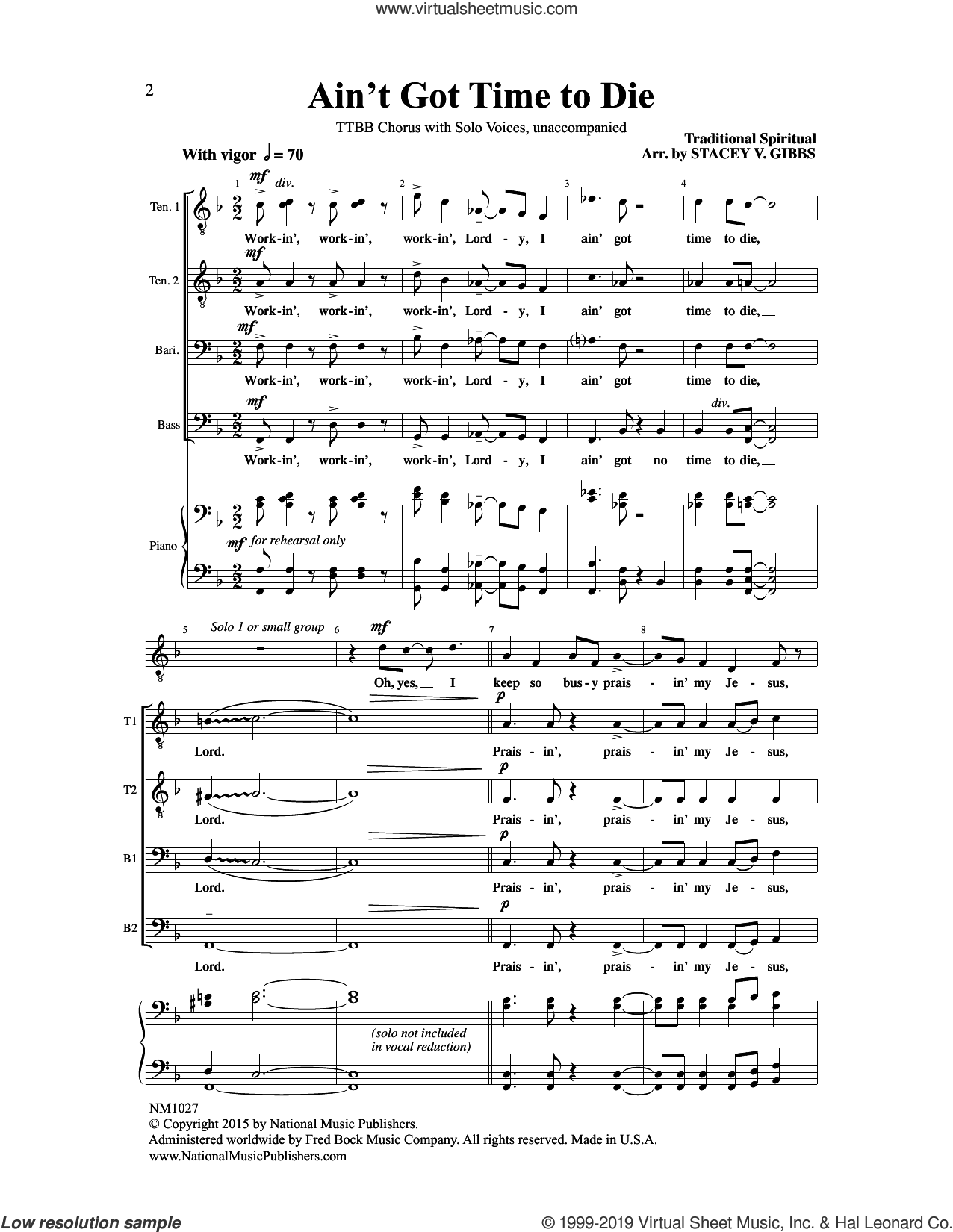 Ain't Got Time To Die (arr. Stacey V. Gibbs)