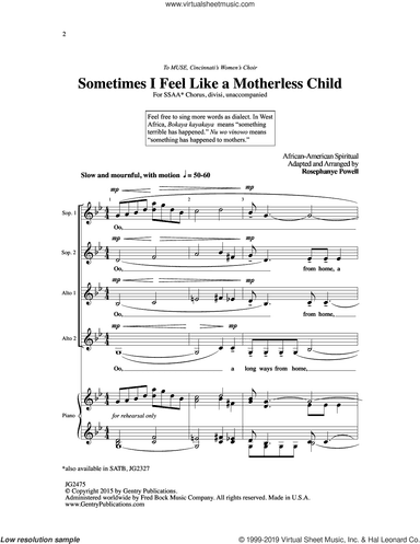 Sometimes I Feel Like A Motherless Child (arr. Rosephanye Powell)