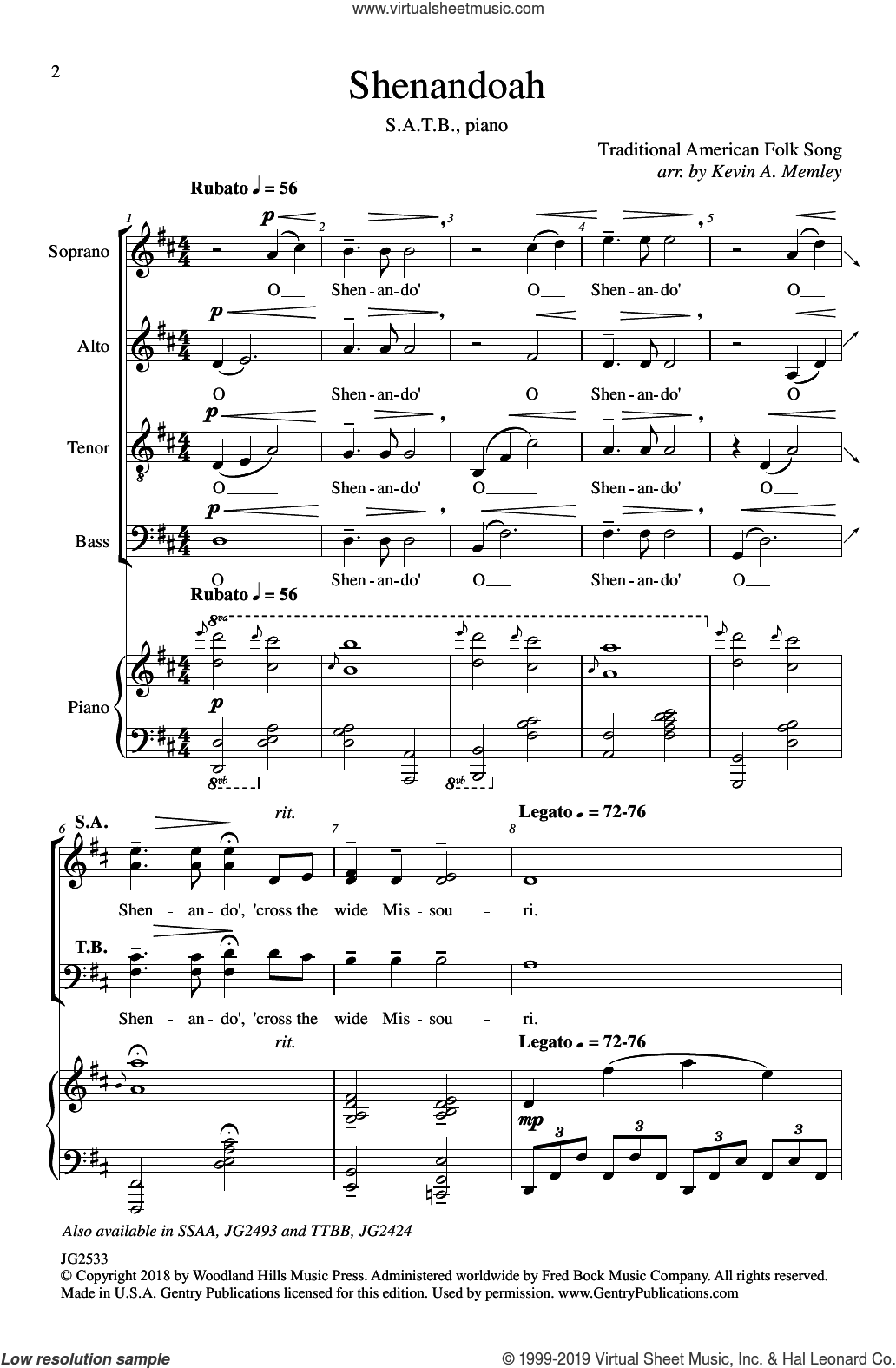 Shenandoah (arr. Kevin A. Memley)