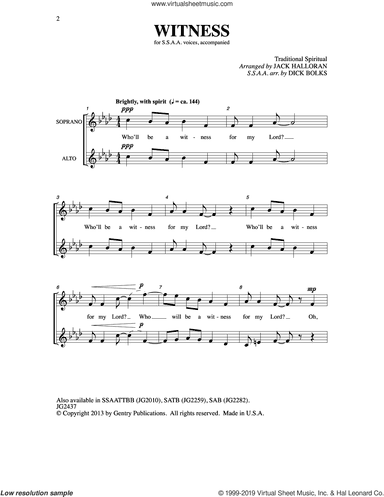 Witness (arr. Dick Bolks)