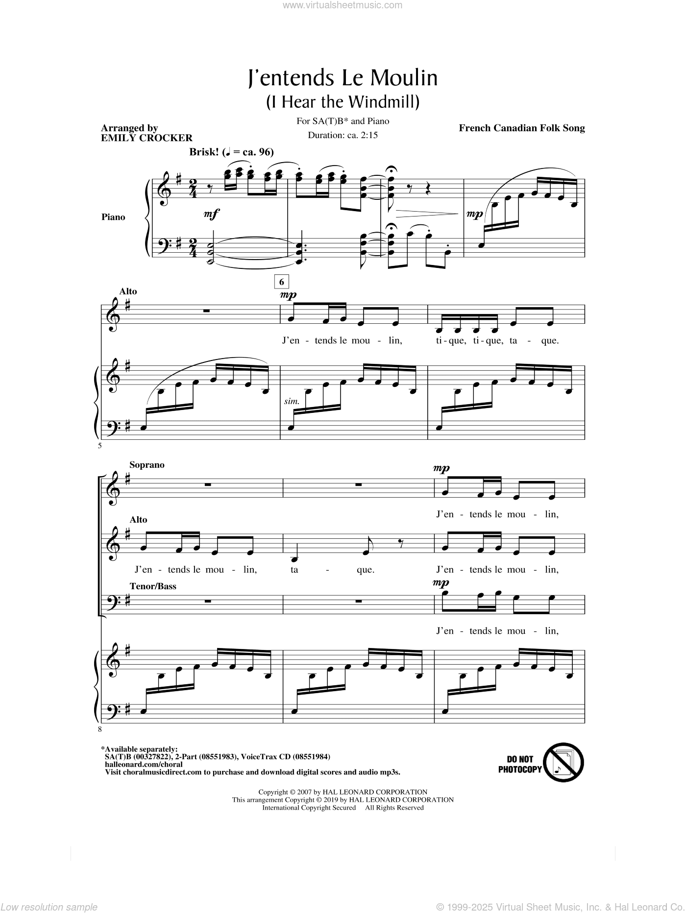 J'entends Le Moulin (I Hear the Windmill) (arr. Emily Crocker)