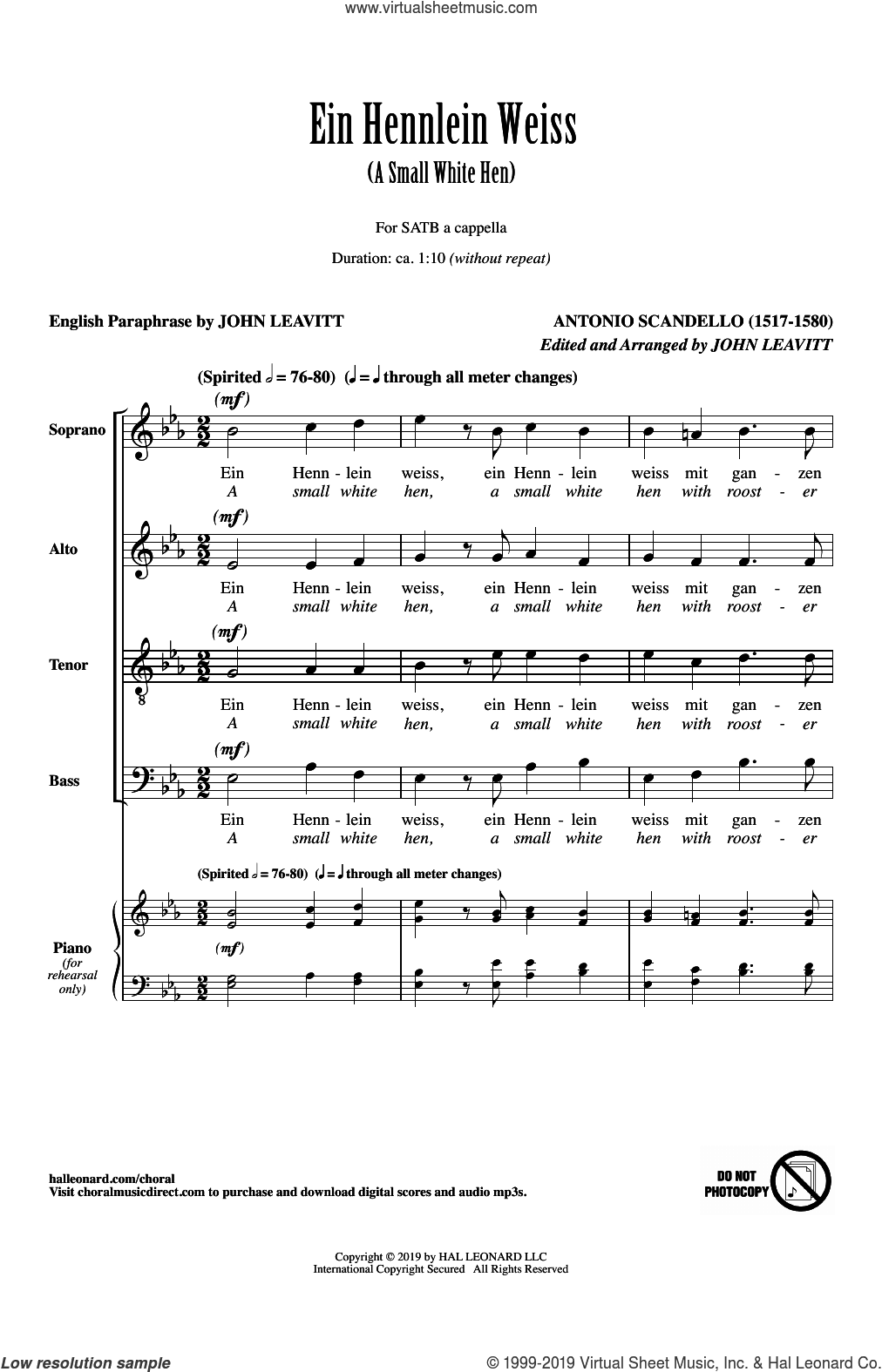 Ein Hennlein Weiss (arr. John Leavitt)