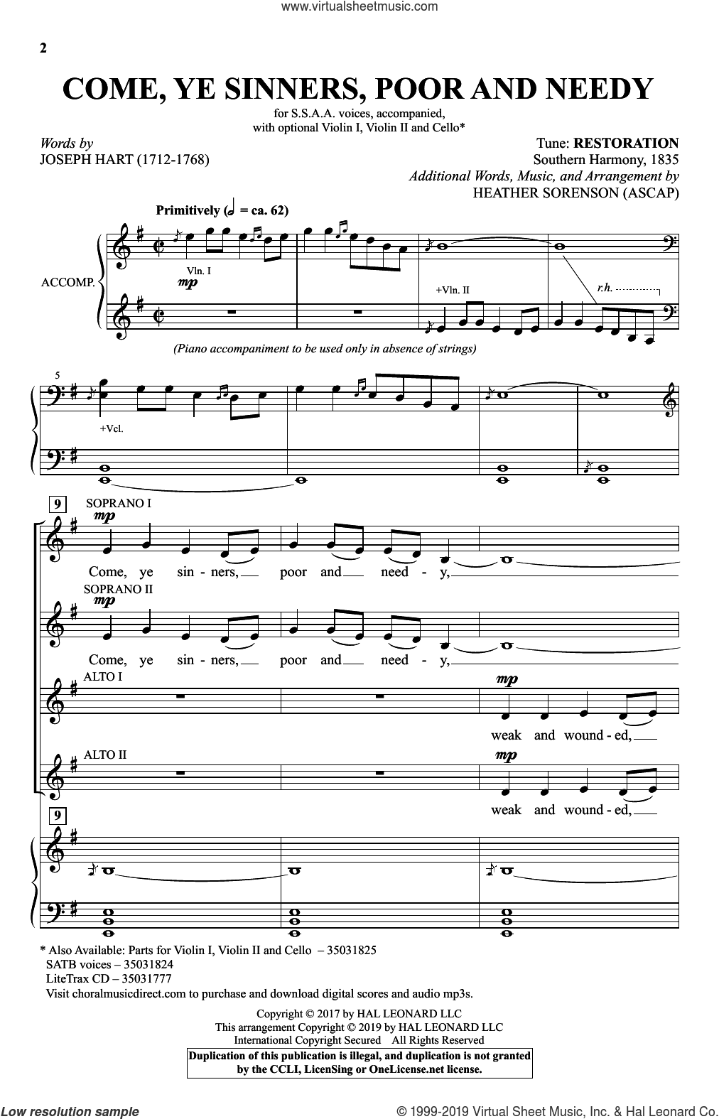 Come, Ye Sinners, Poor And Needy (arr. Heather Sorenson)