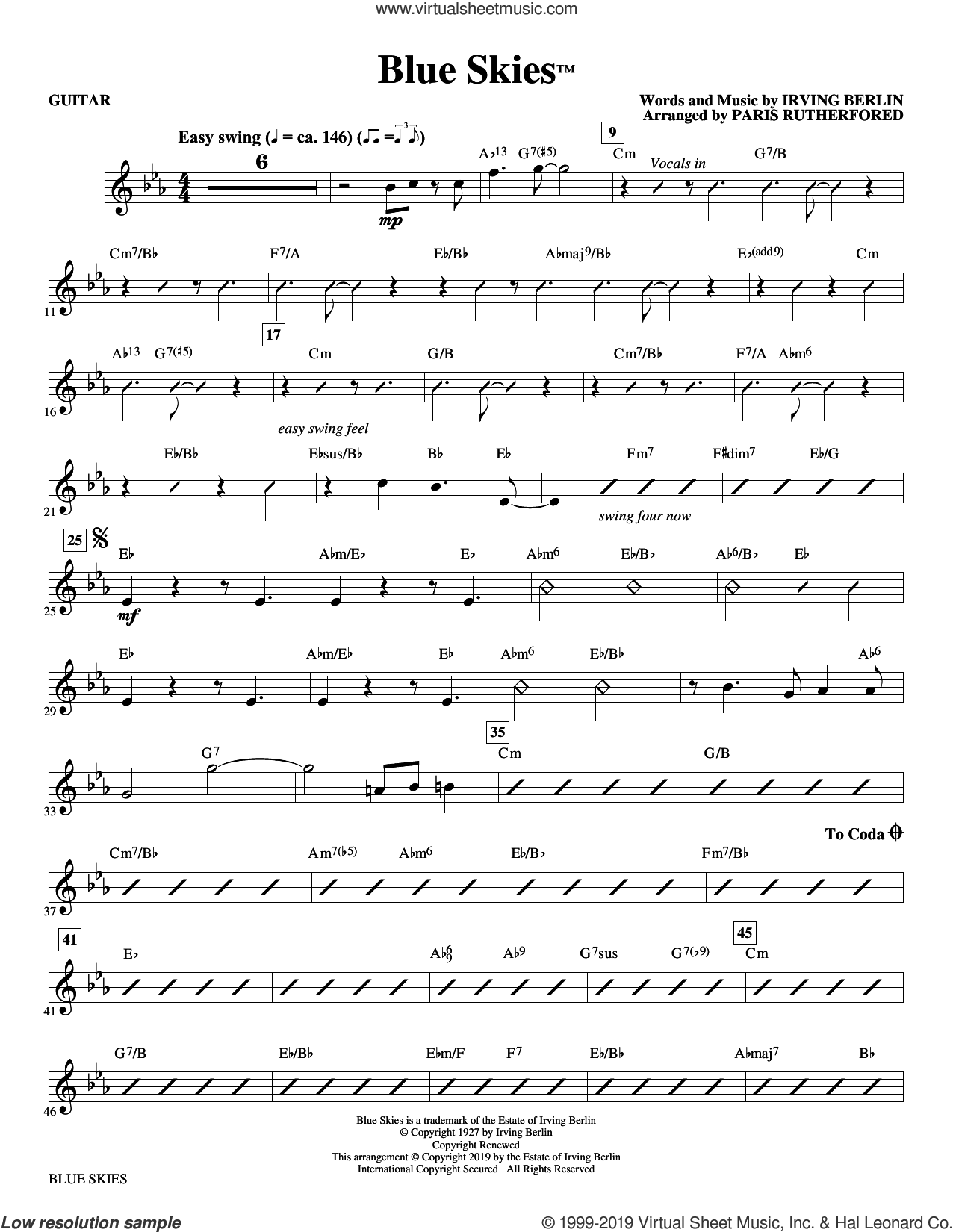 Blue Skies (arr. Paris Rutherford) (complete set of parts)