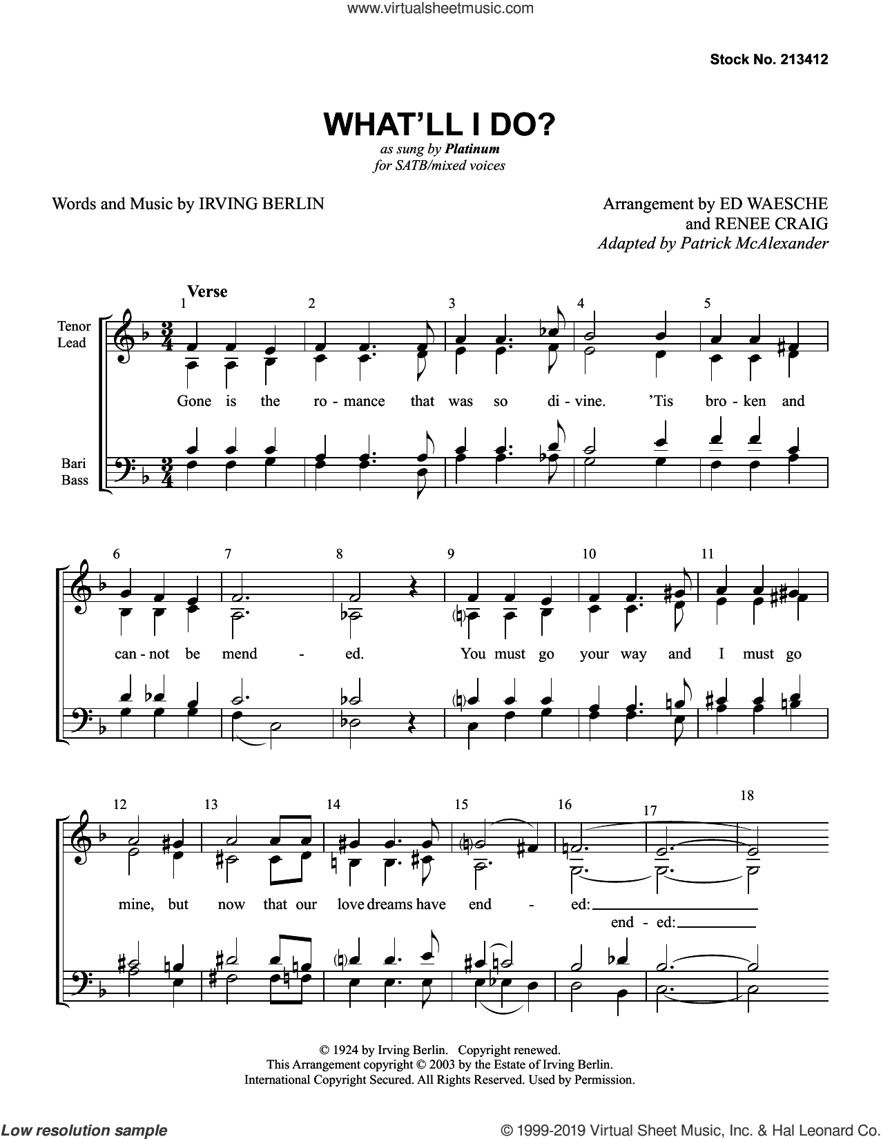 What'll I Do? (arr. Ed Waesche and Renee Craig)