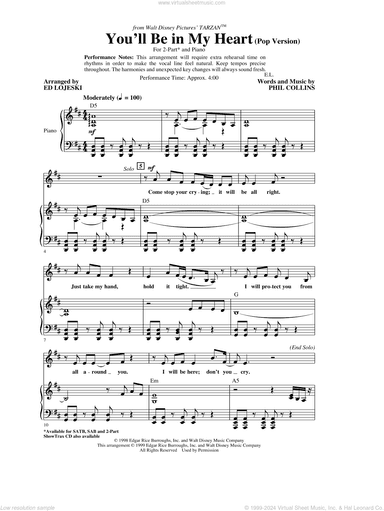 You'll Be In My Heart (Pop Version) (from Tarzan) (arr. Ed Lojeski)
