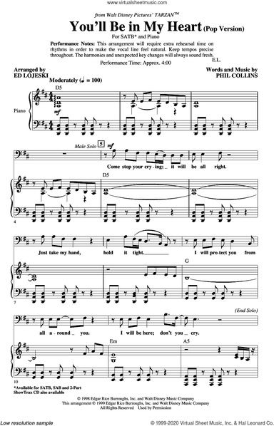 You'll Be In My Heart (Pop Version) (from Tarzan) (arr. Ed Lojeski)