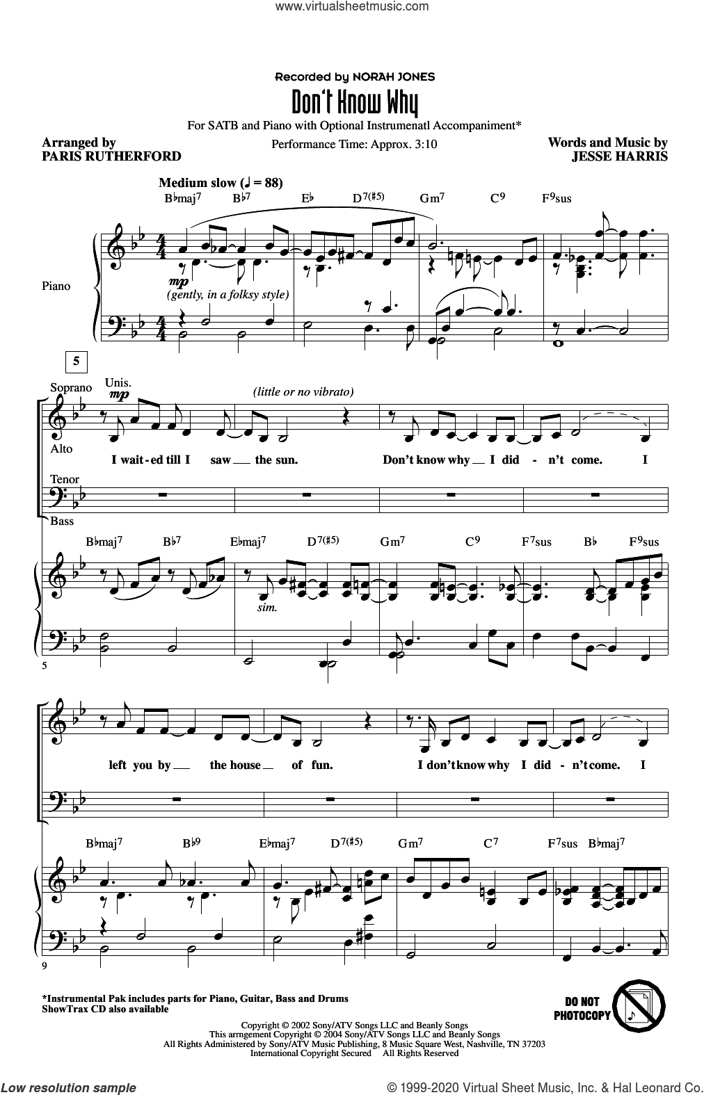 Don't Know Why (arr. Paris Rutherford)