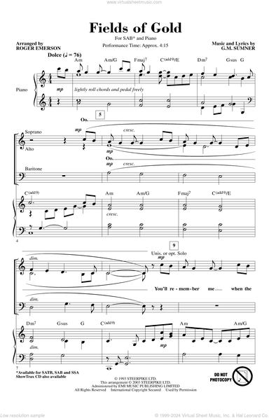 Fields Of Gold (arr. Roger Emerson)