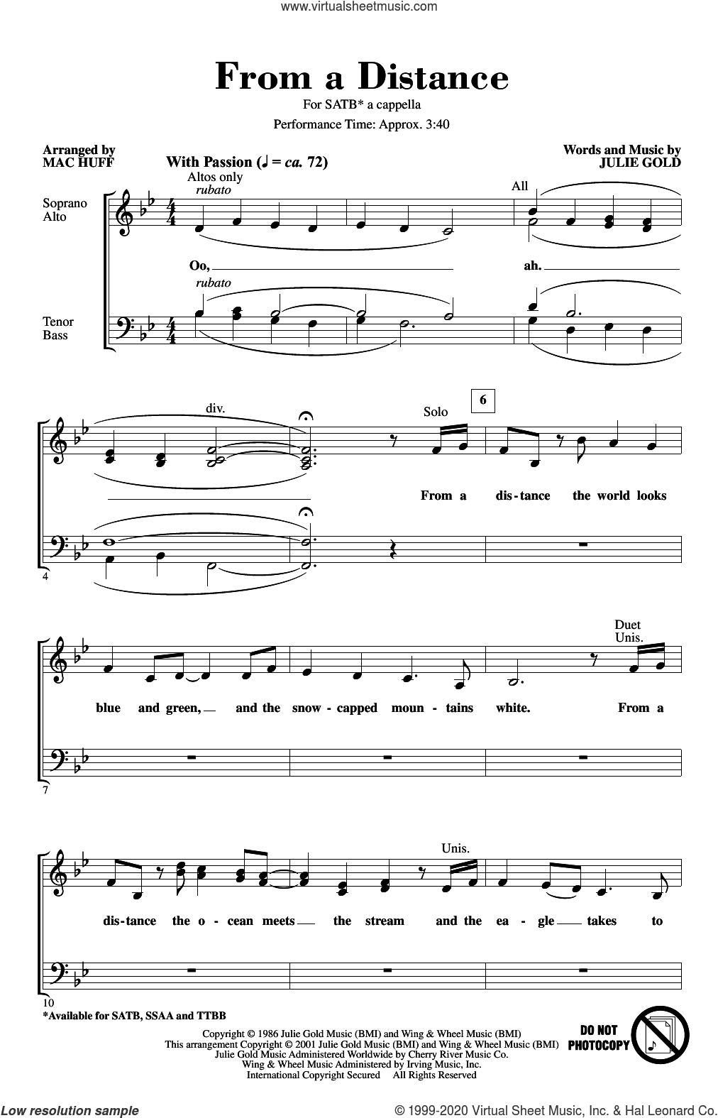 From A Distance (arr. Mac Huff)