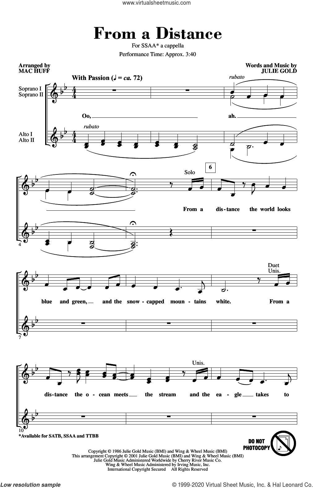 From A Distance (arr. Mac Huff)