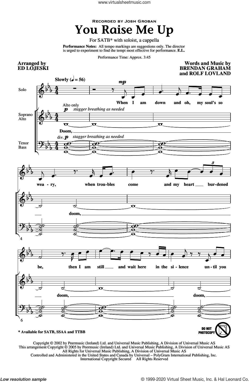 You Raise Me Up (arr. Ed Lojeski)