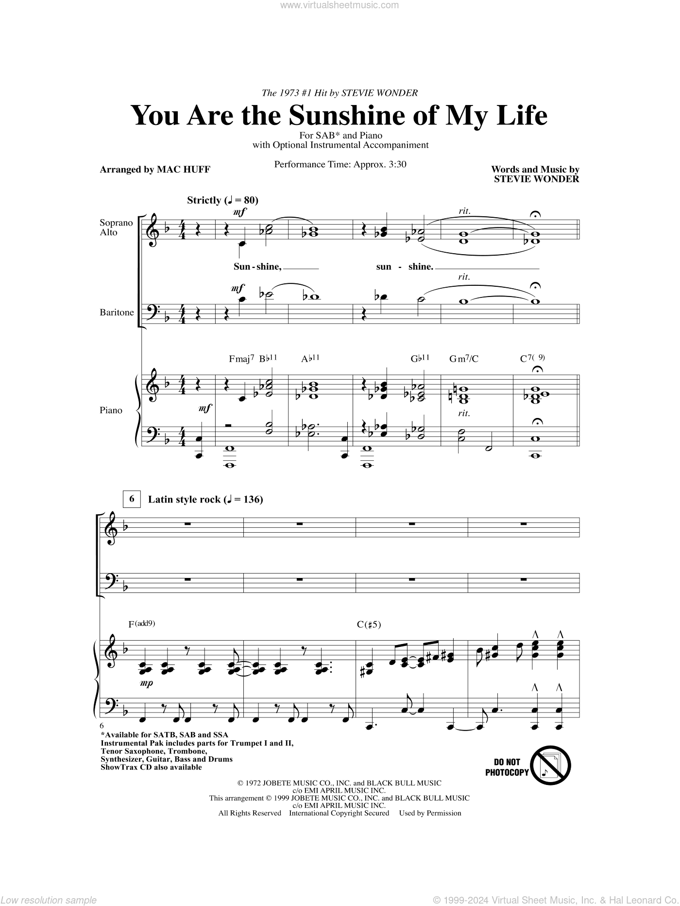 You Are The Sunshine Of My Life (arr. Mac Huff)