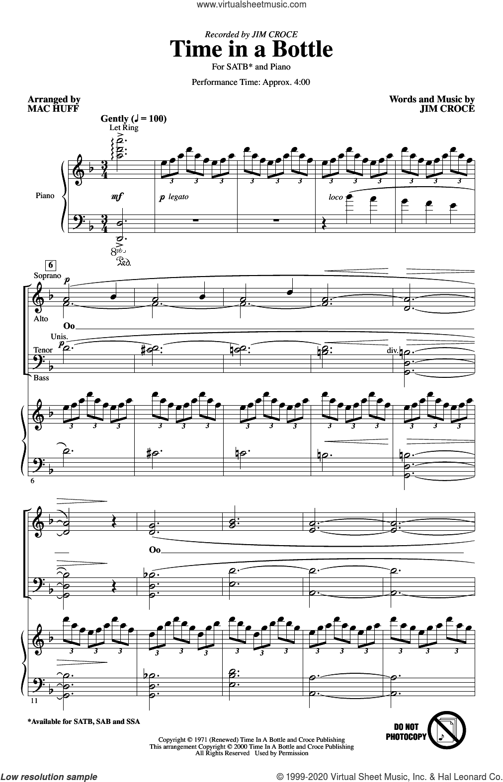 Time In A Bottle (arr. Mac Huff)
