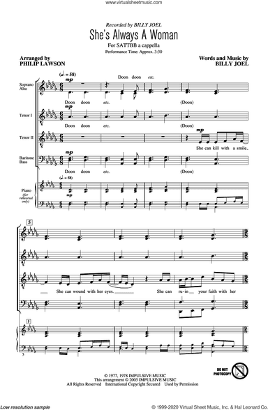 She's Always A Woman (arr. Philip Lawson)