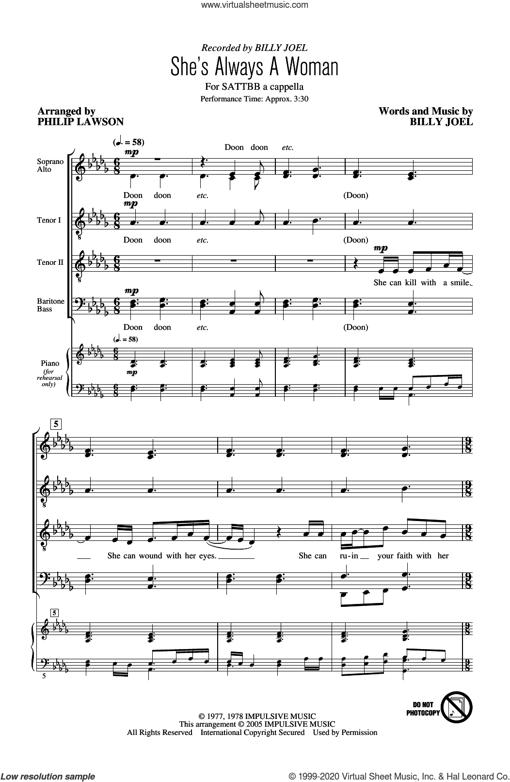 She's Always A Woman (arr. Philip Lawson)