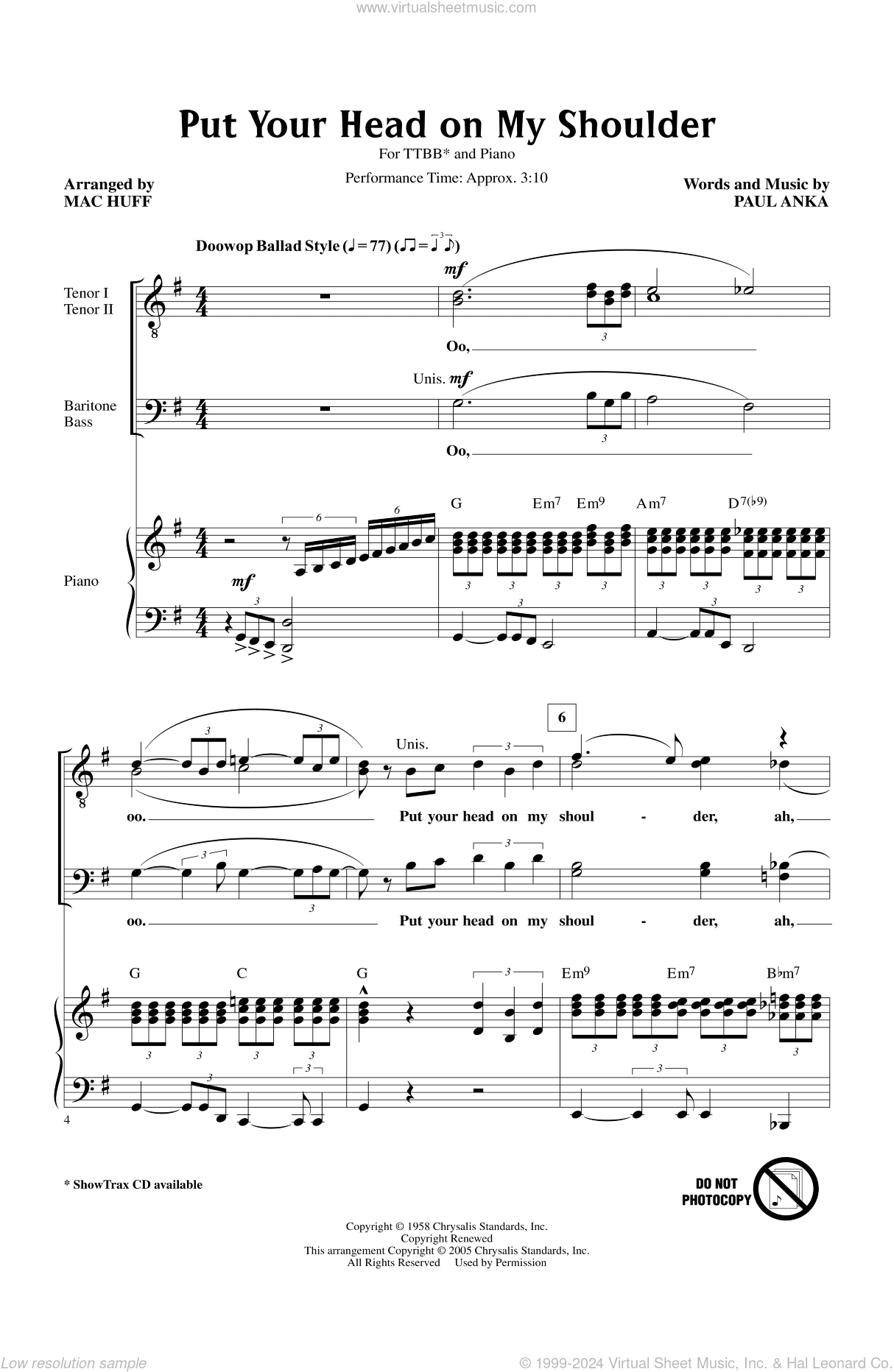 Put Your Head On My Shoulder (arr. Mac Huff)