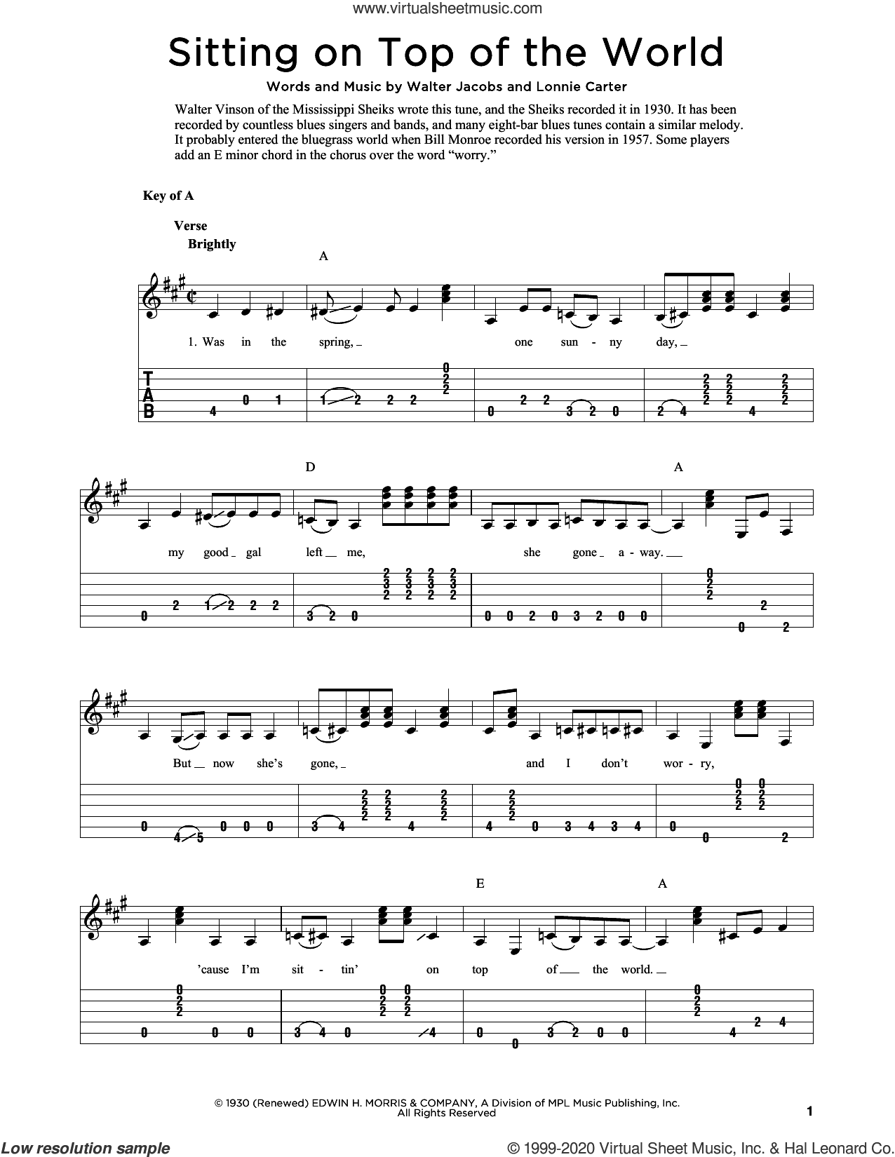 Sitting On Top Of The World (arr. Fred Sokolow)