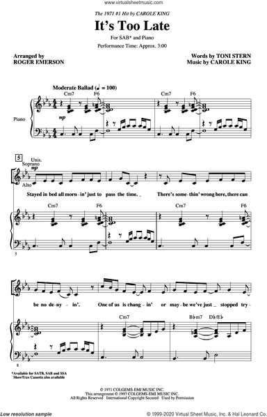 It's Too Late (arr. Roger Emerson)