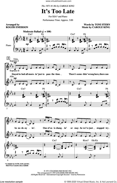 It's Too Late (arr. Roger Emerson)