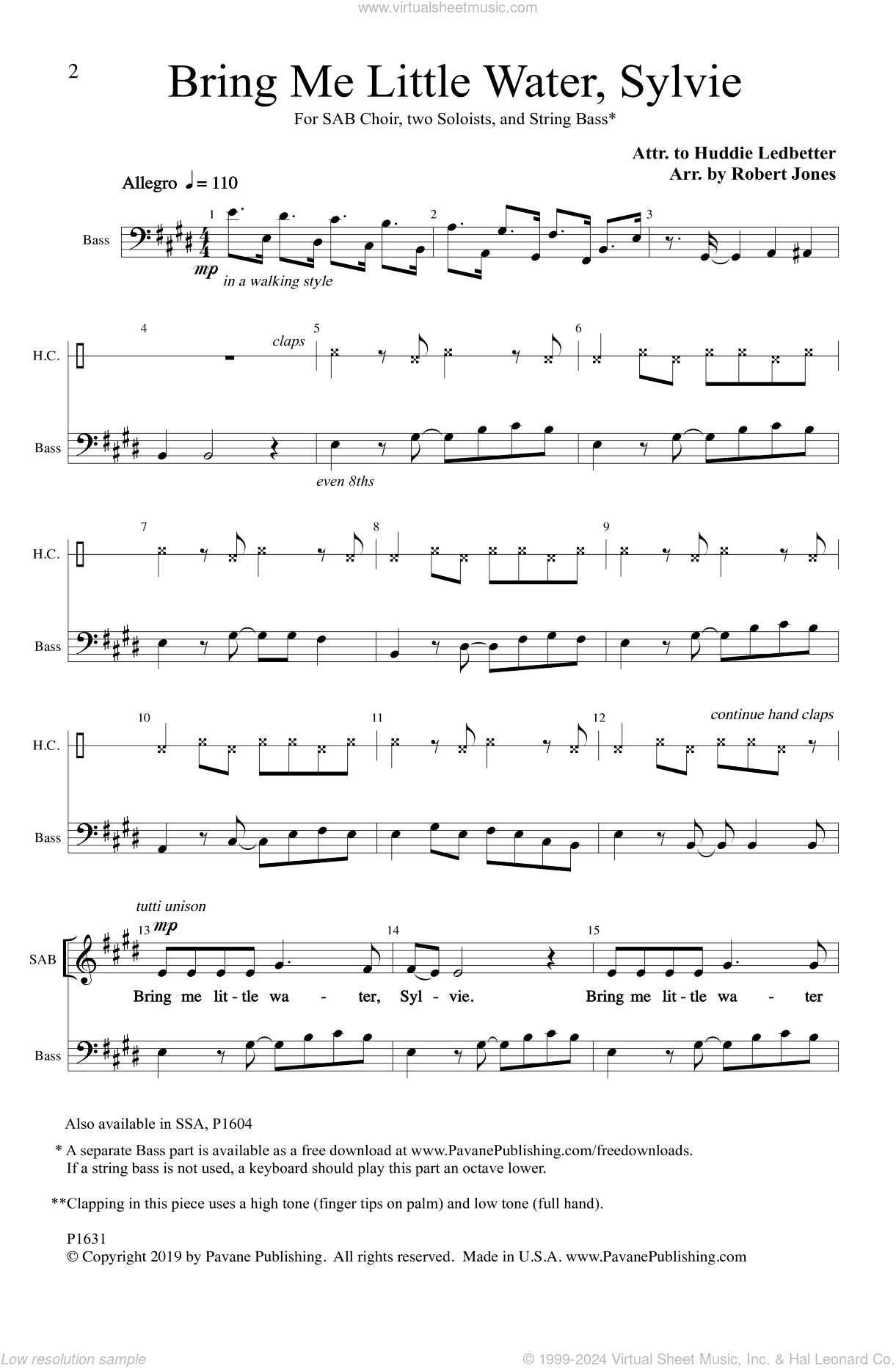 Bring Me Little Water, Sylvie (arr. Robert Jones)