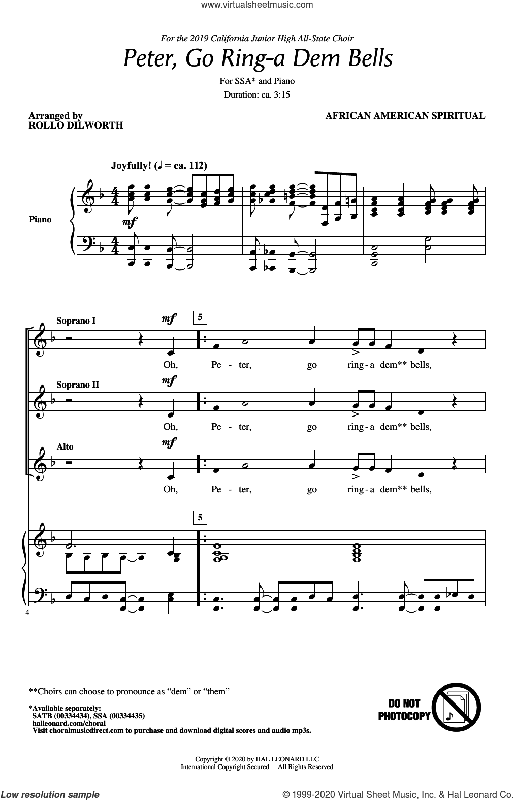 Peter Go Ring-A Dem Bells (arr. Rollo Dilworth)