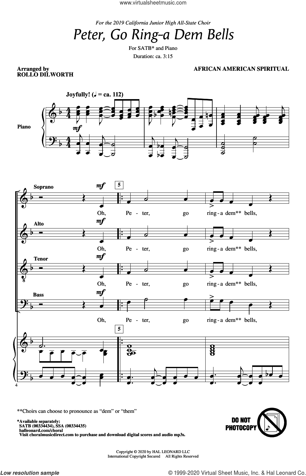 Peter Go Ring-A Dem Bells (arr. Rollo Dilworth)