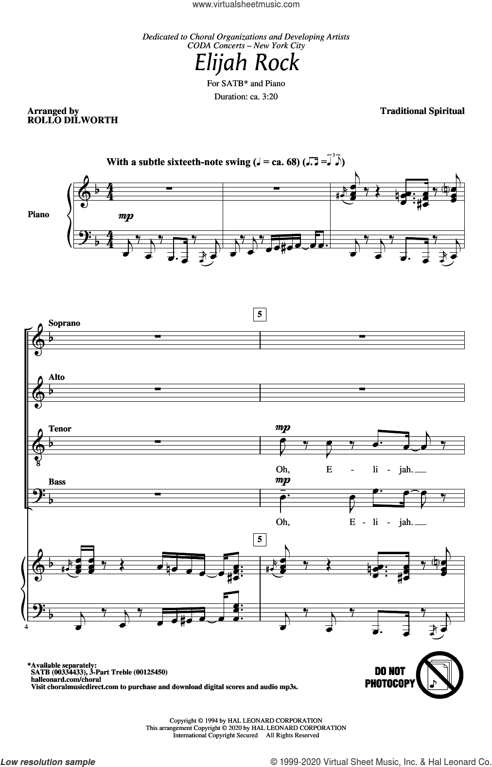 Elijah Rock (arr. Rollo Dilworth)