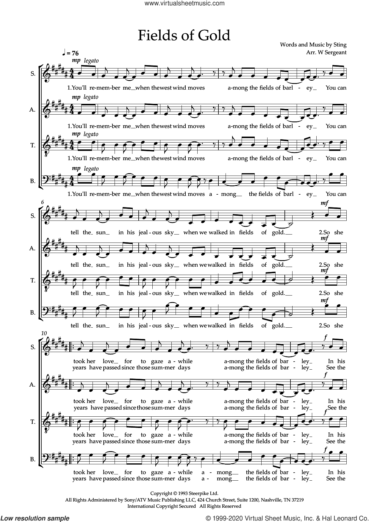 Fields Of Gold (arr. Wendy Sergeant)