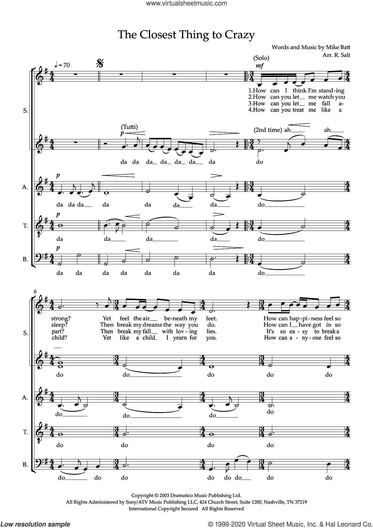 The Closest Thing To Crazy (arr. Richard Salt)
