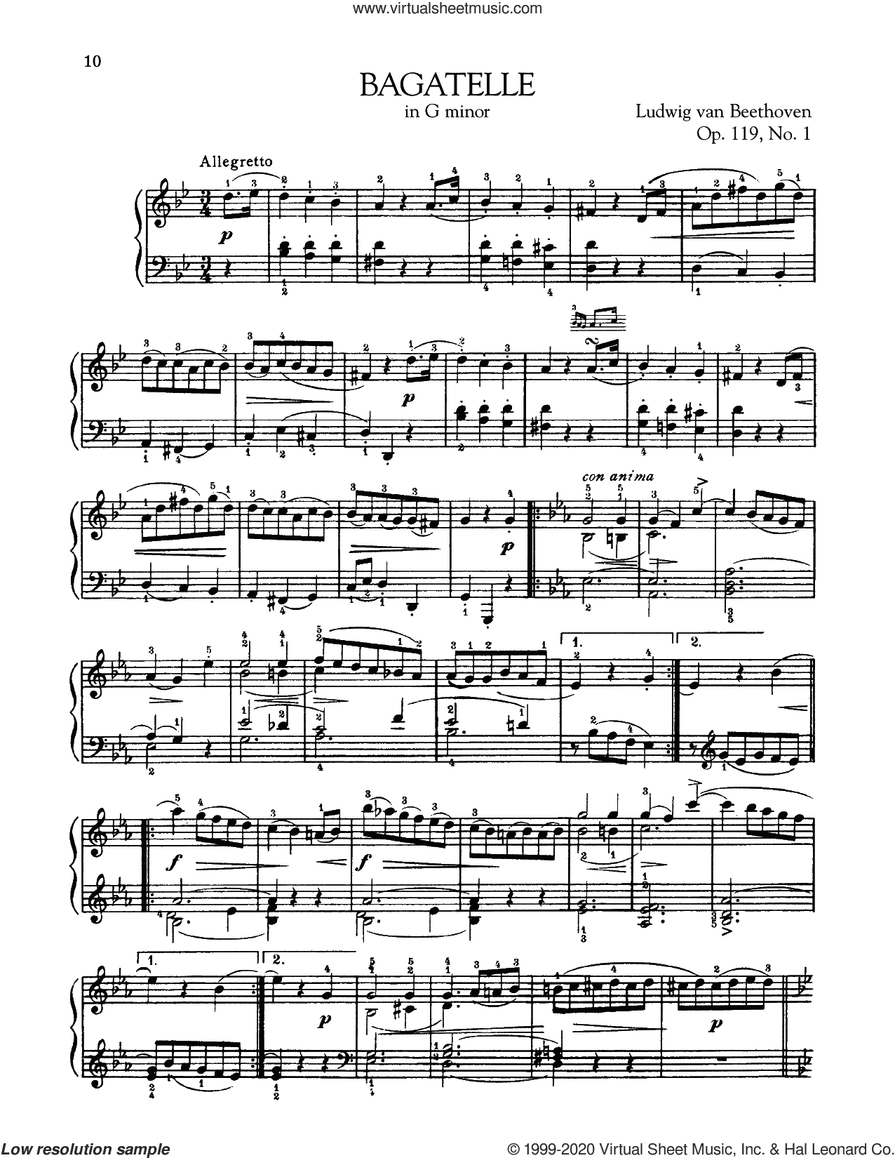 Bagatelle In G Minor, Op. 119, No. 1