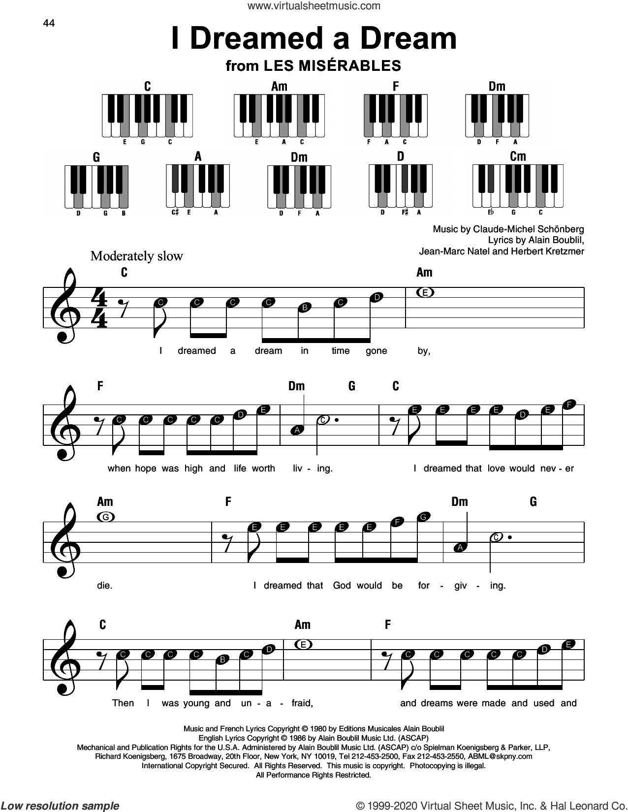 I Dreamed A Dream (from Les Miserables), (beginner)