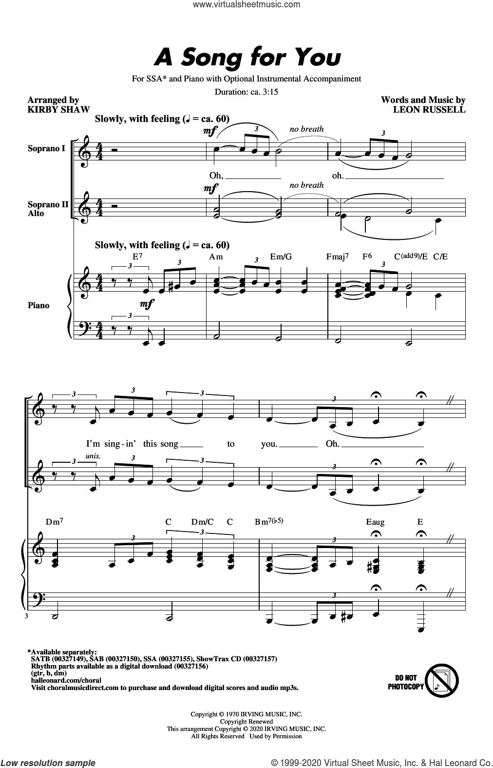 A Song For You (arr. Kirby Shaw)