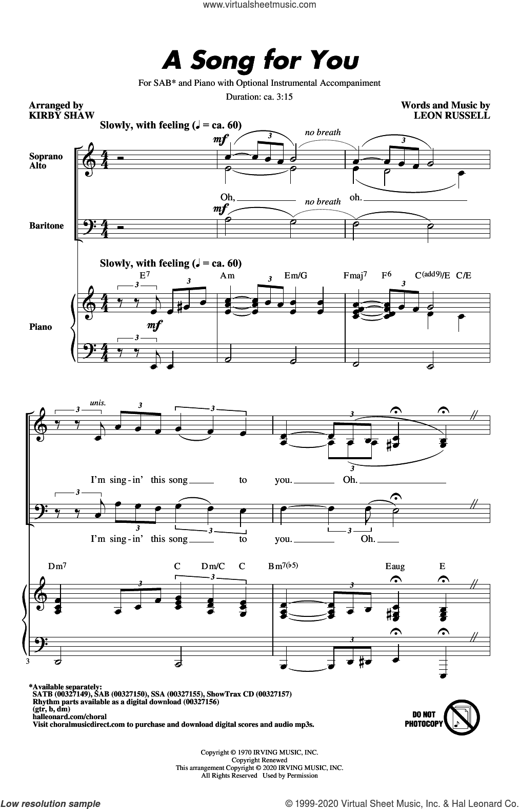 A Song For You (arr. Kirby Shaw)