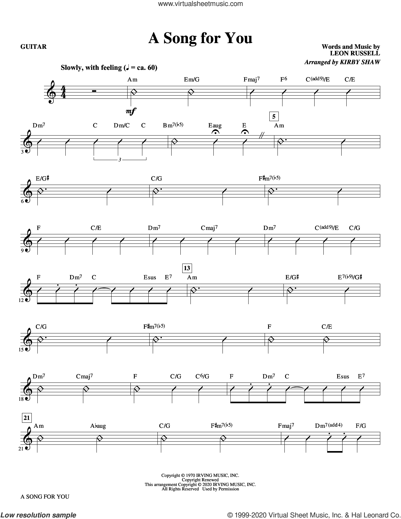 A Song for You (arr. Kirby Shaw) (complete set of parts)