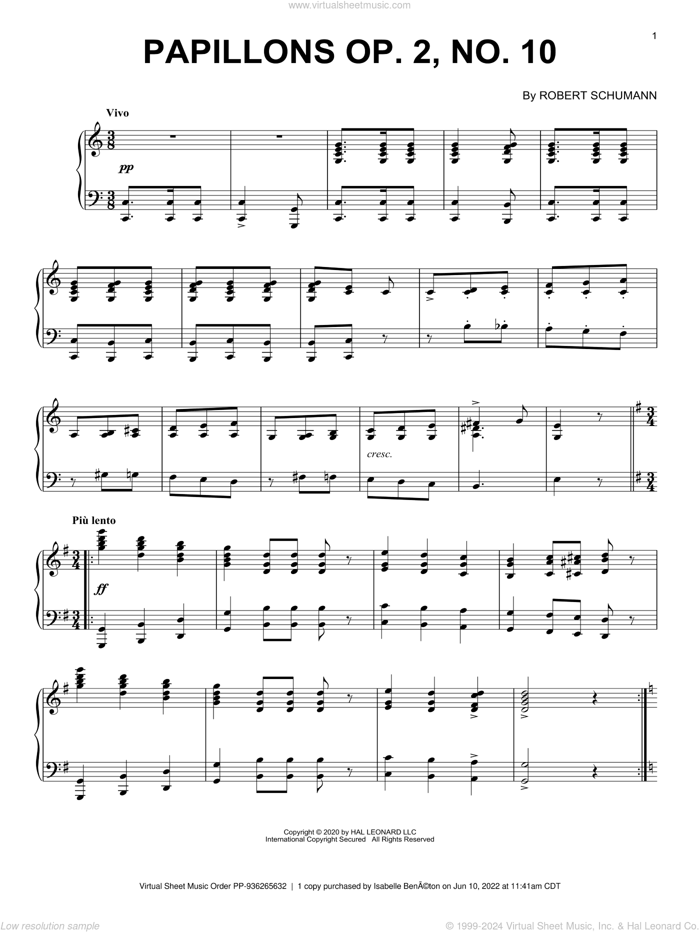 Papillons, Op. 2, No. 10 "Waltz Vivo"