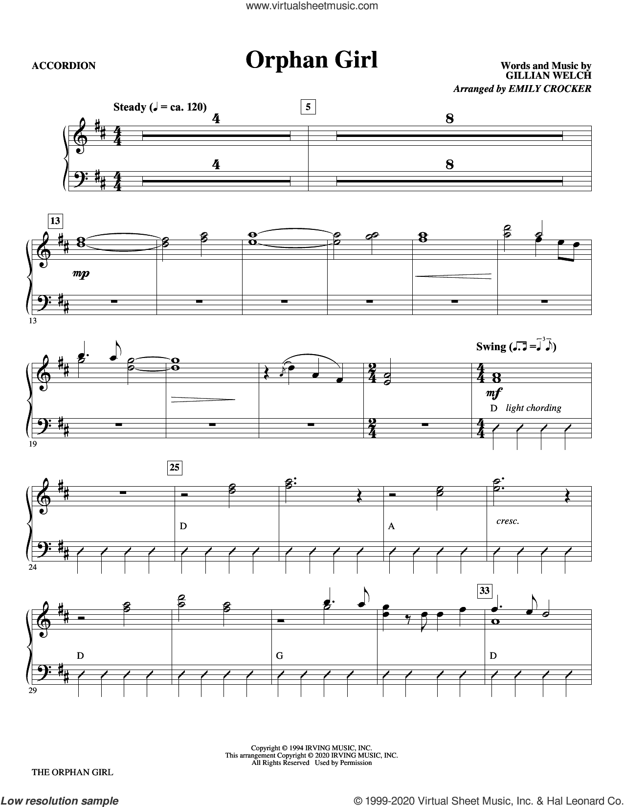 Orphan Girl (arr. Emily Crocker) (complete set of parts)