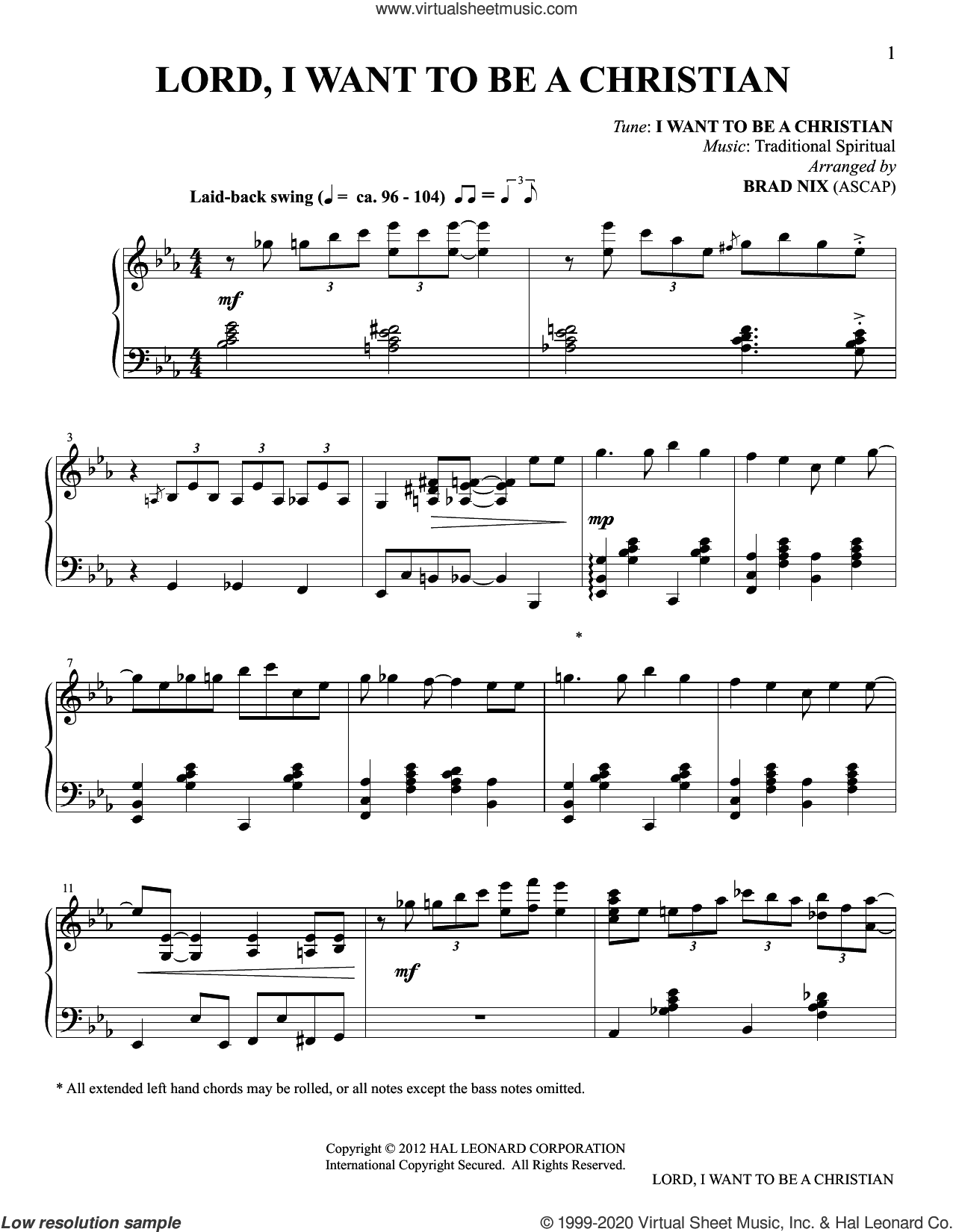 Lord, I Want To Be A Christian (arr. Brad Nix)
