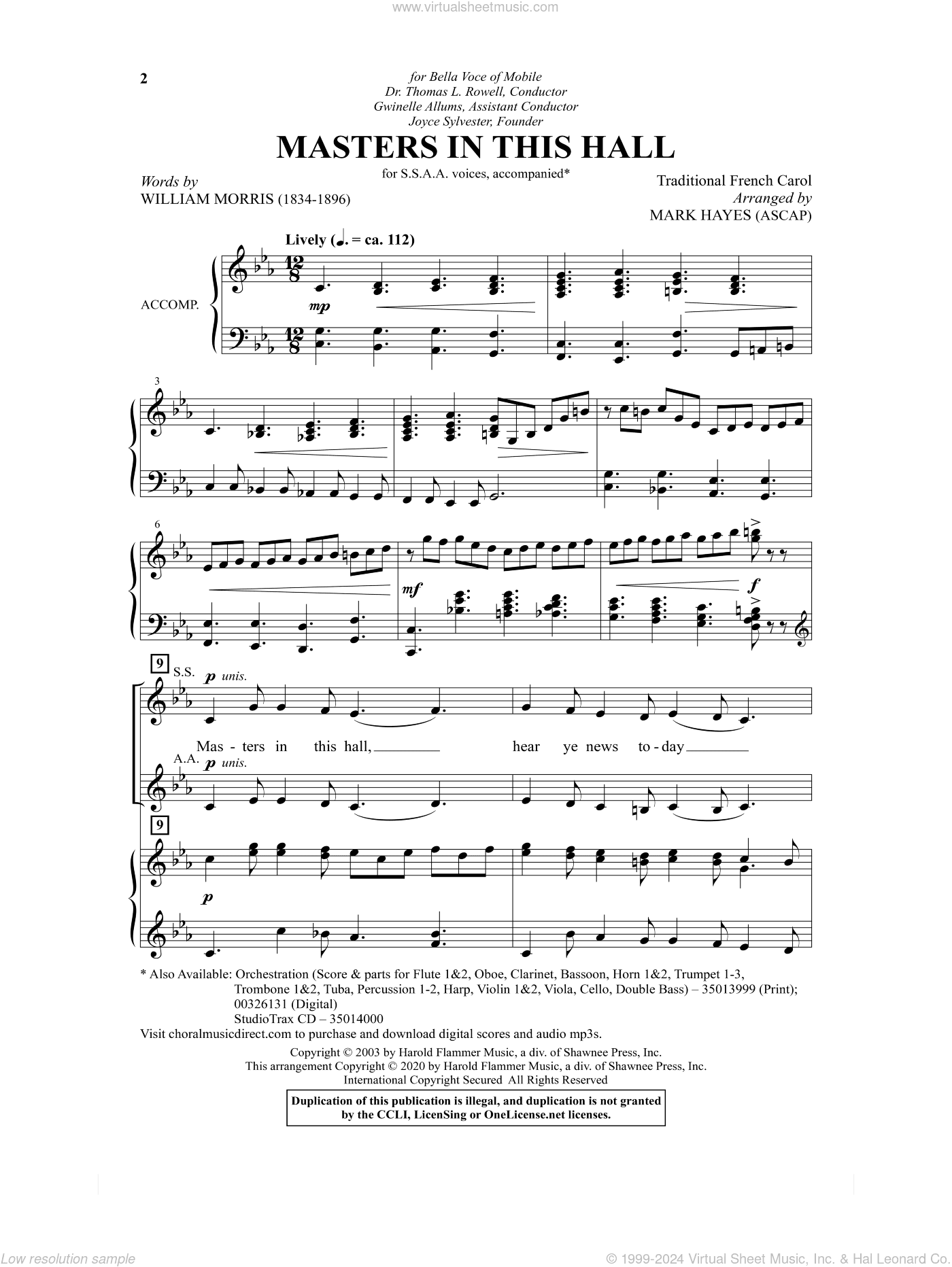 Masters In This Hall (arr. Mark Hayes)