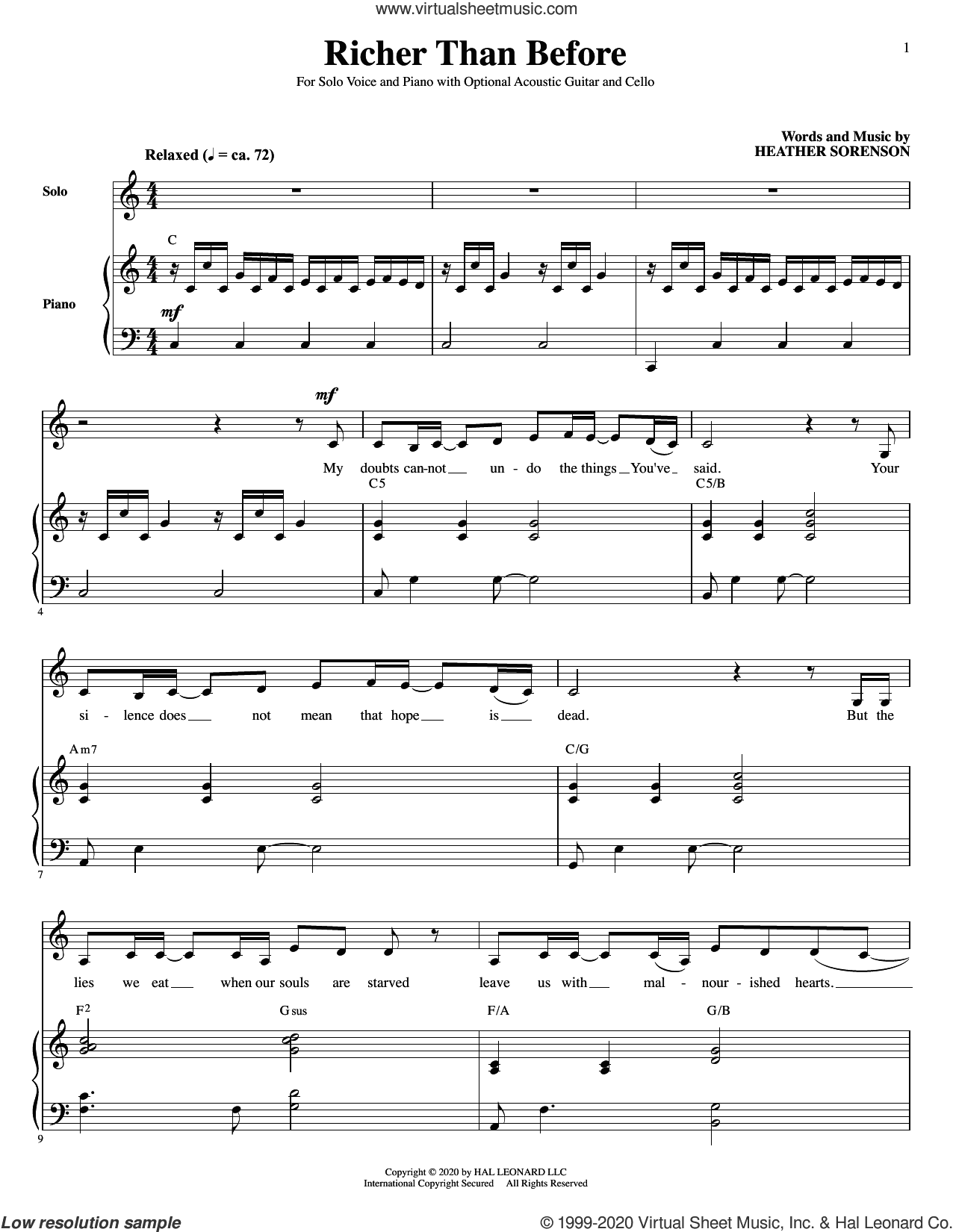Richer Than Before (for Low Voice, Acoustic Guitar and Cello)