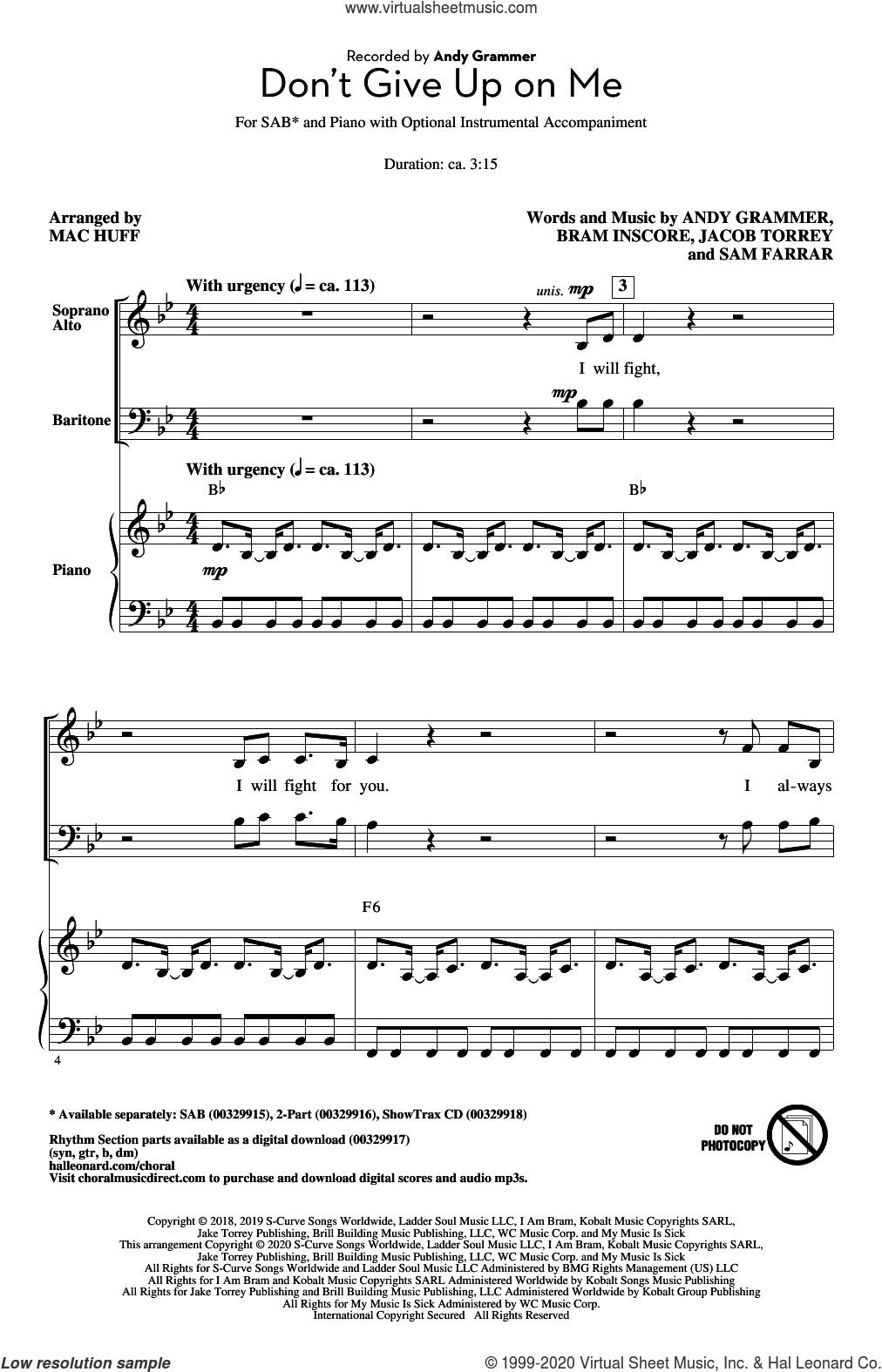 Don't Give Up On Me (arr. Mac Huff)