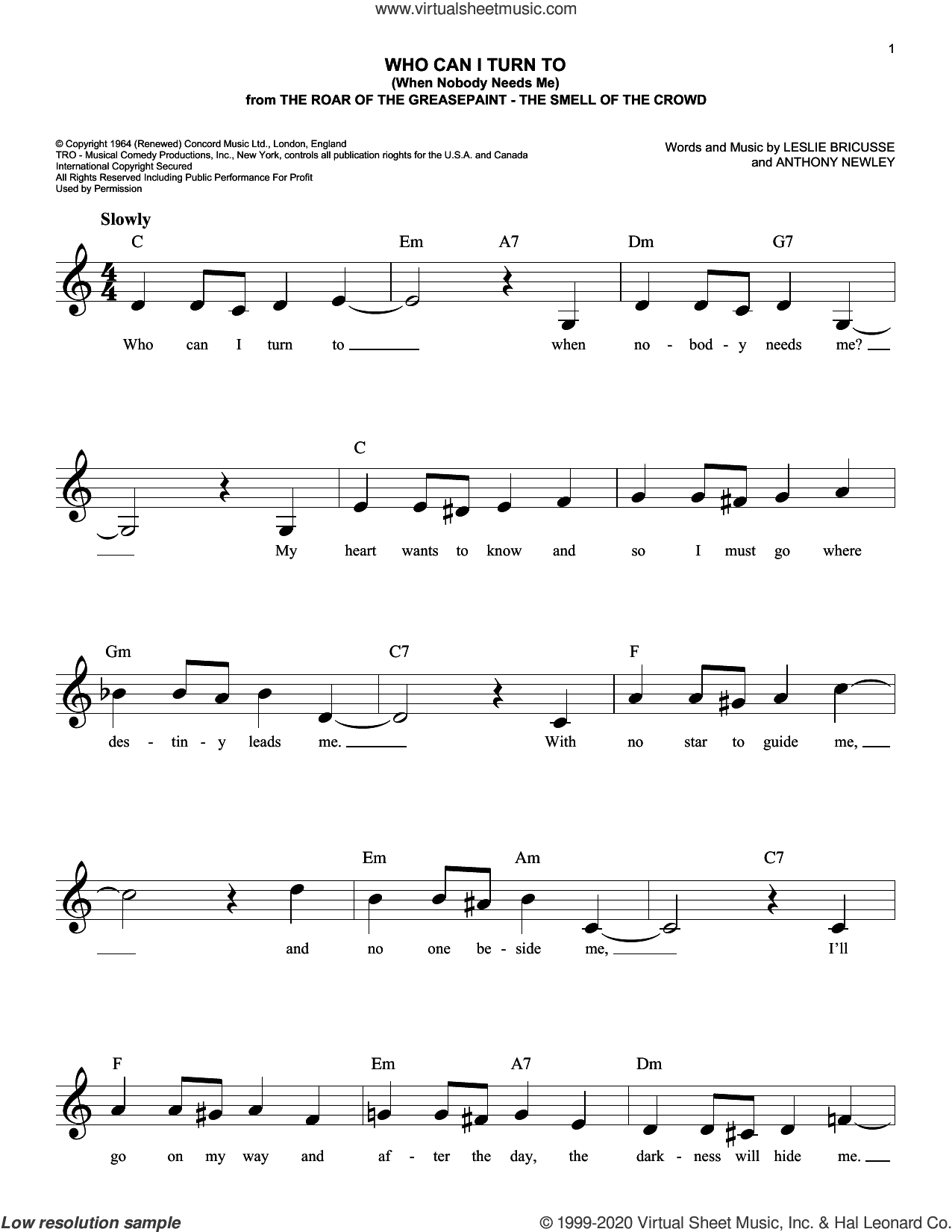Who Can I Turn To (When Nobody Needs Me) (from The Roar of the Greasepaint - The Smell of the Crowd)