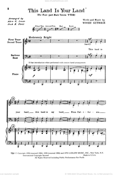 This Land Is Your Land (arr. Aden G. Lewis and Jack E. Platt)