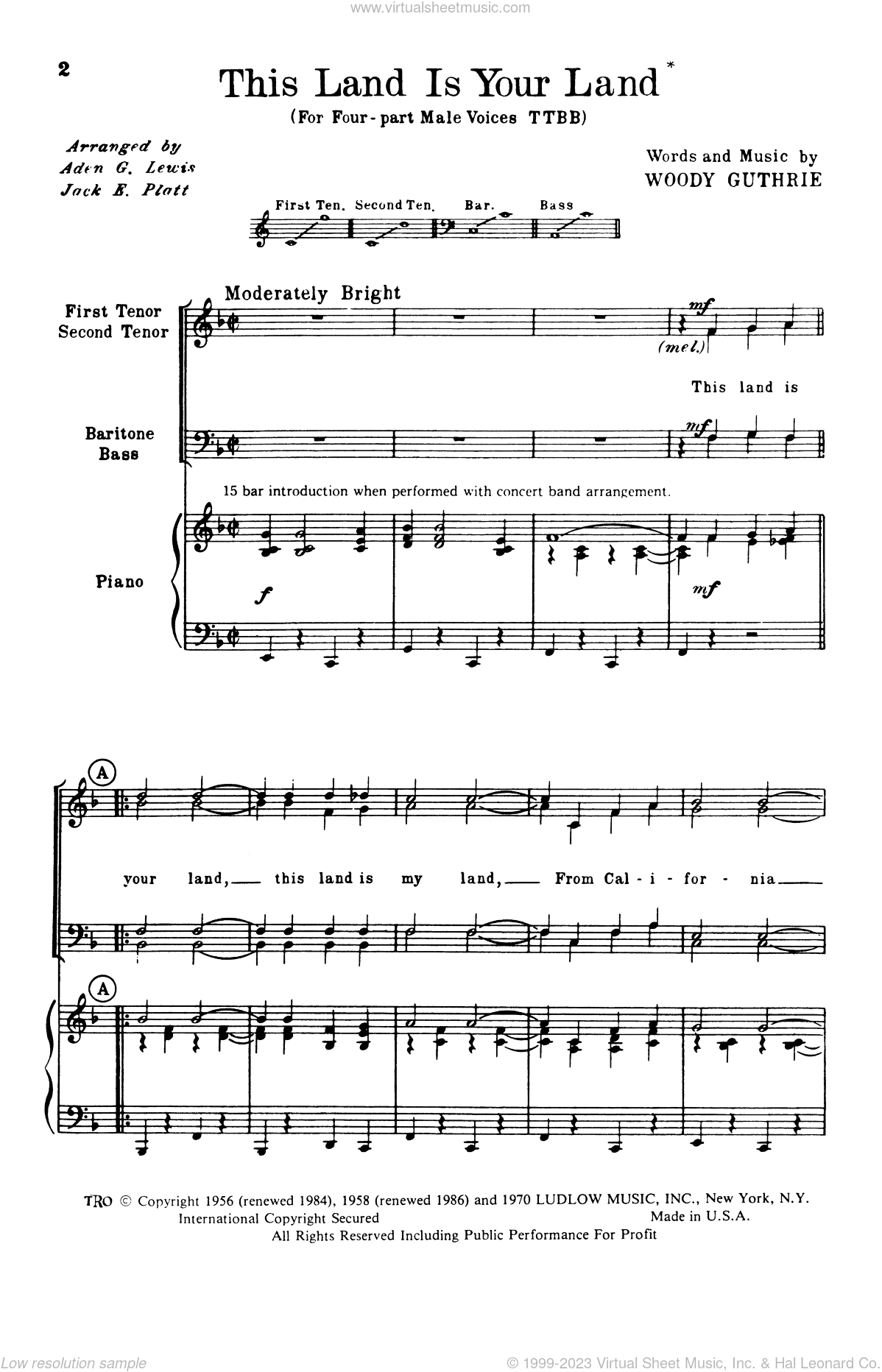 This Land Is Your Land (arr. Aden G. Lewis and Jack E. Platt)