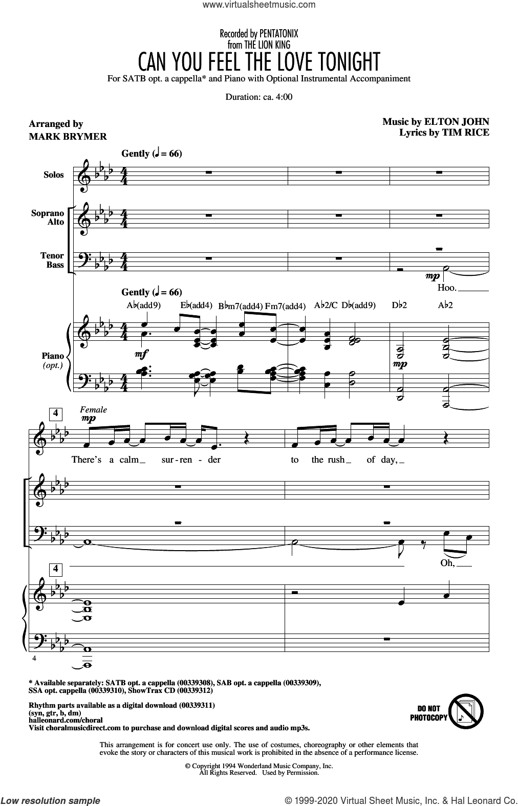 Can You Feel The Love Tonight (from The Lion King) (arr. Mark Brymer)
