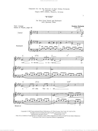 R'Tzei (for Solo Low Voice with optional SATB Choir)