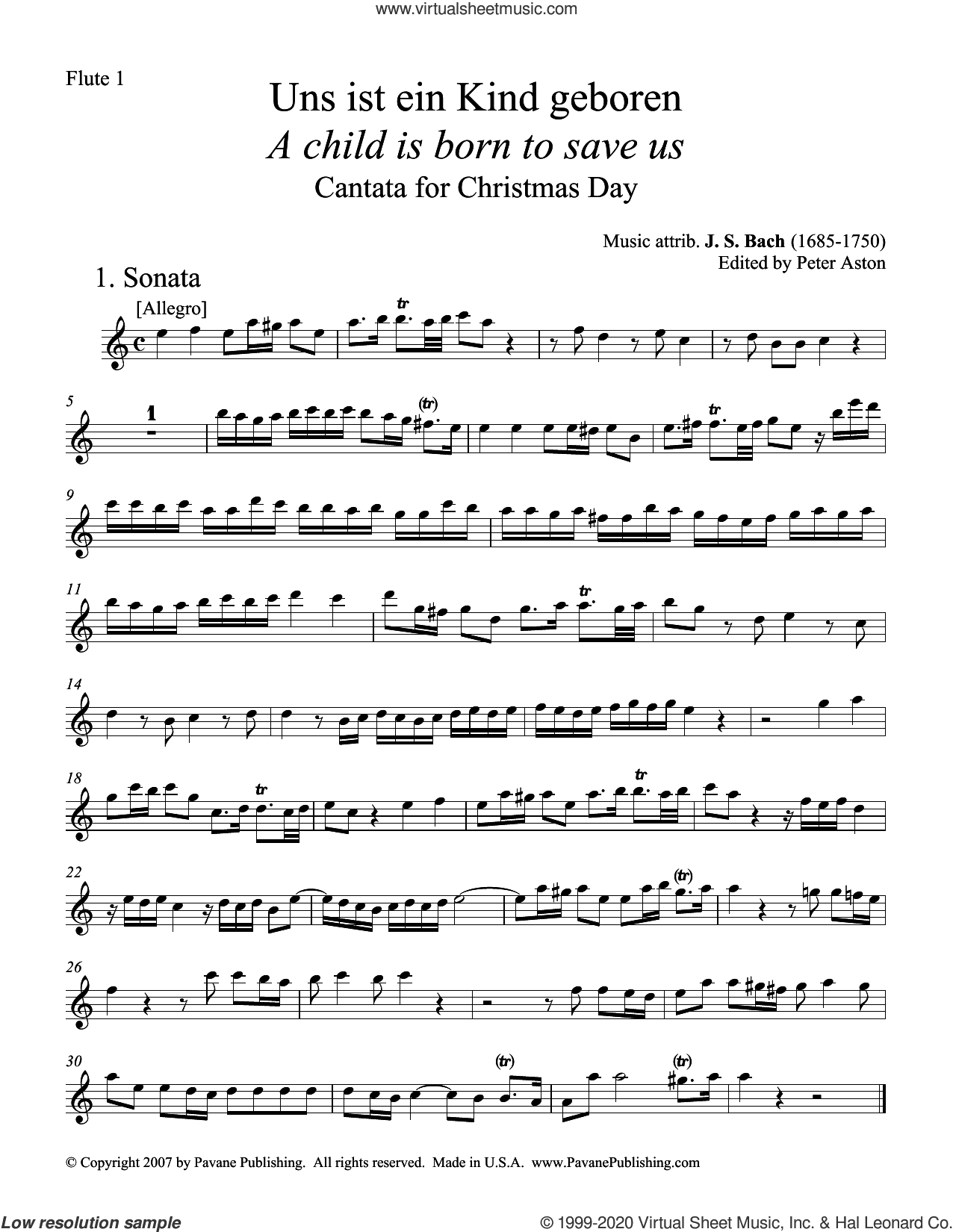 A Child Is Born To Save Us (Uns ist ein Kind geboren) (Parts) (ed. Peter Aston)