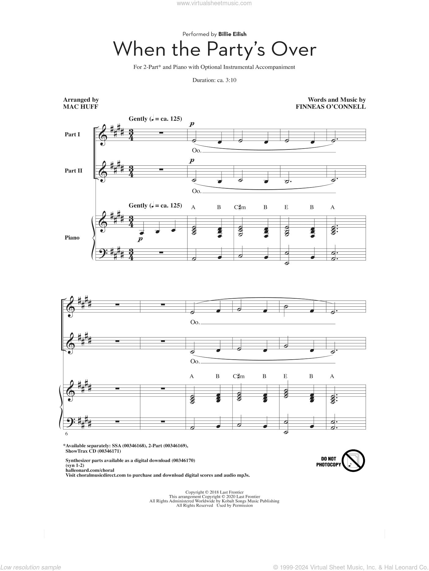 when the party's over (arr. Mac Huff)