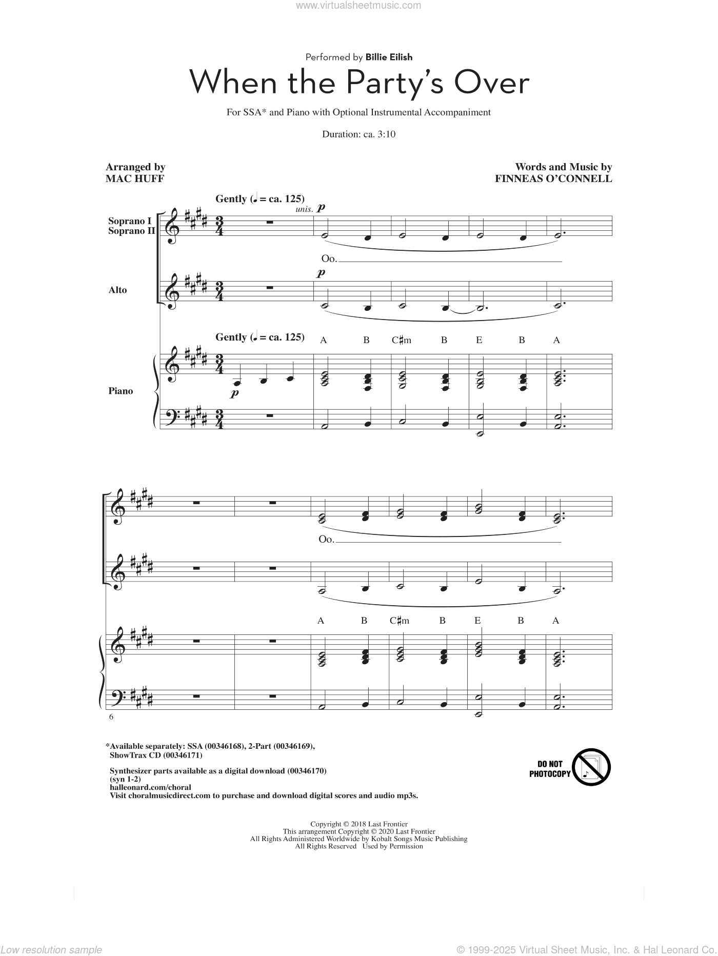 when the party's over (arr. Mac Huff)